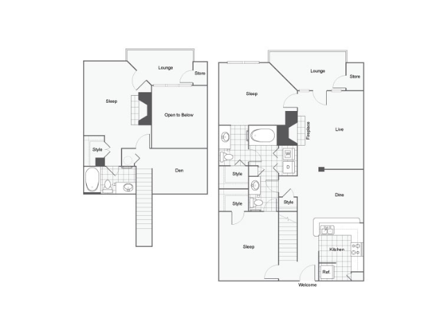 2-bedroom townhome floorplan